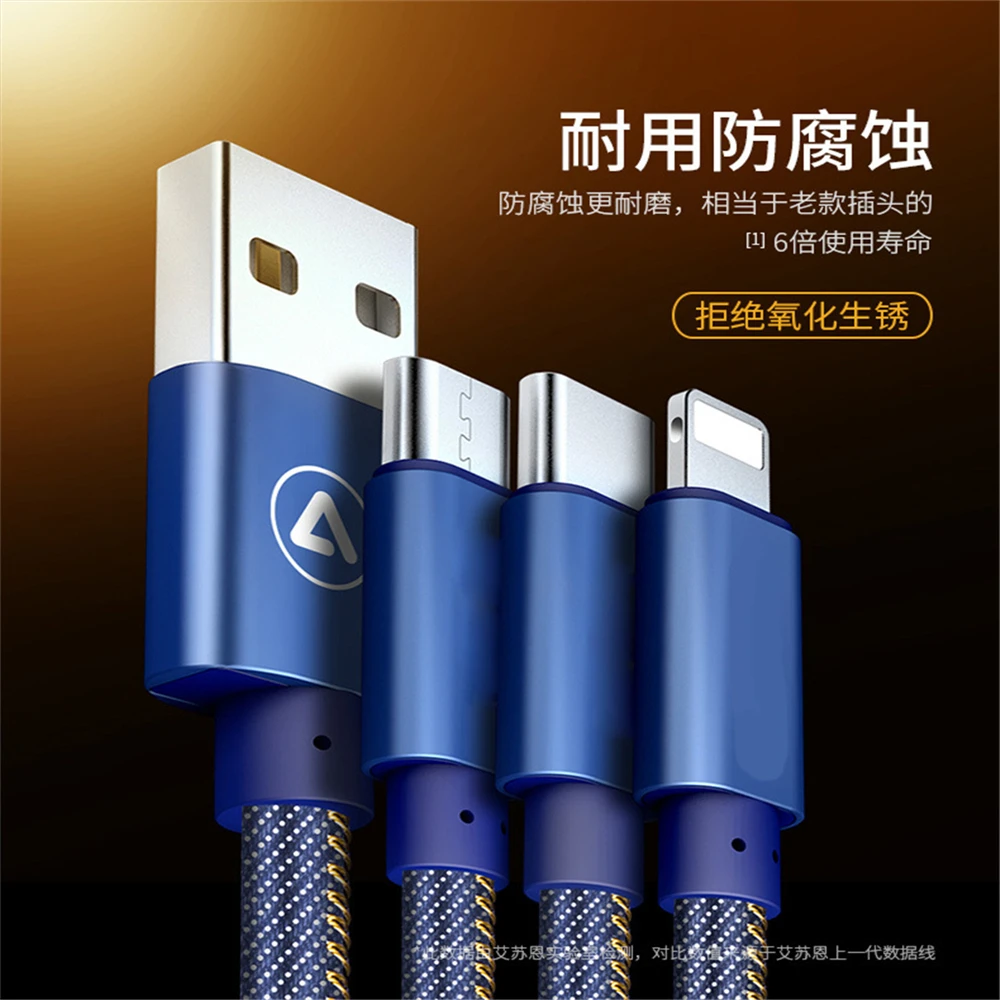 

USB Cable For iPhone XS X 8 7 6 Charging Charger 3 in 1 Micro USB Cable For Android USB TypeC Mobile Phone Cables For Samsung S9