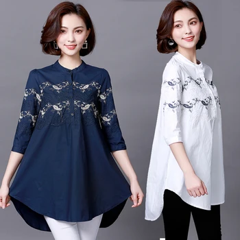 

Plus Size 5xl Loose Thin Women's Shirts Ladies Tops Irregular Embroidery Camisas Mujer Brief Fashion Temperament Blusas Feminina