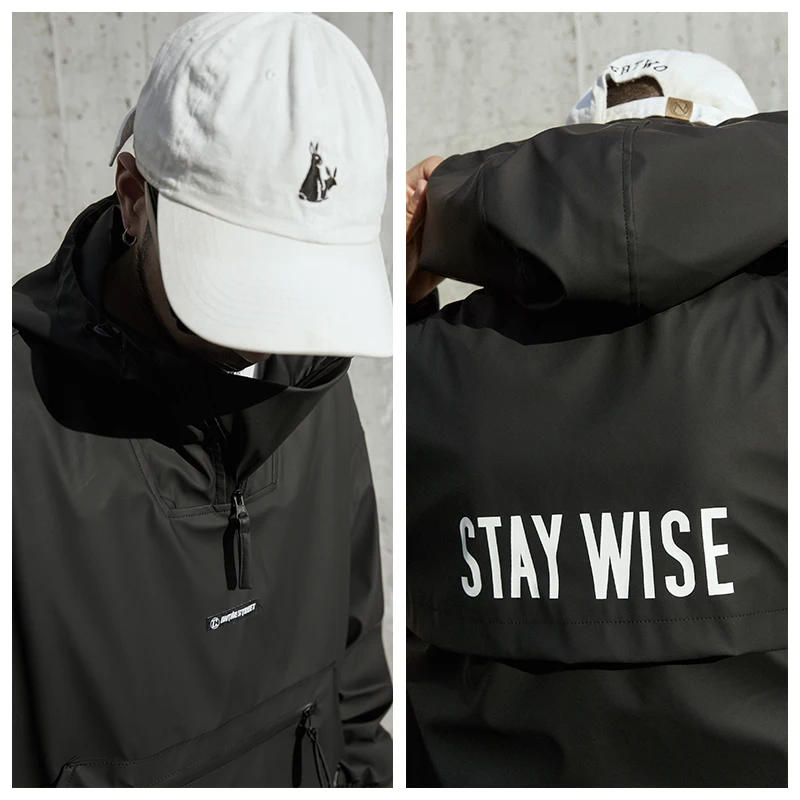 CHINISM Front Pocket PU Hooded Jackets Men Loose Waterproof Hip Hop Streetwear Windbreaker Jacket Stay Wise Printed PU Outwear CHINISM Front Pocket PU Hooded Jackets Men Loose Waterproof Hip Hop Streetwear Windbreaker Jacket Stay Wise Printed PU Outwear