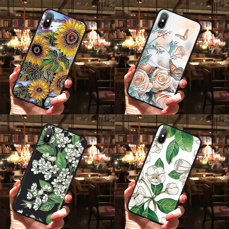 

3D Emboss Relief Flower Phone Case For Huawei P8 P9 P10 P20 P30 P Smart Plus 2019 Mate 10 20 Pro nova 2 Lite mini 2017 2i Case