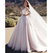 Liyuke свадебное платье для свадьбы, зимнее бальное платье, волнистая горловина, Кружевная аппликация, рукав три четверти, по индивидуальному заказу, длина до пола