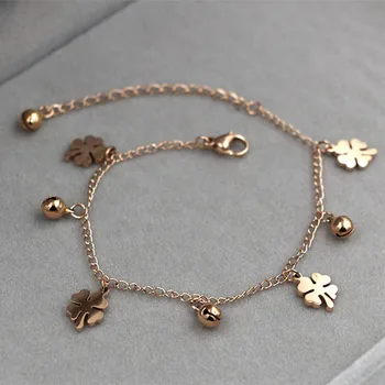 

Fashion Stainless Steel Flower Ankle Bracelet Rose Gold Color Love Small Bell Charm Foot Chain Anklets Woman Gift