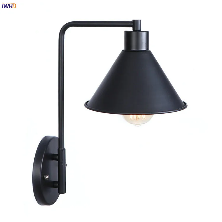 IWHD Black Retro Vintage Wall Light Fixtures Bedroom Living Room Loft Industrial Antique Edison LED Wall Lamp Home Lighting