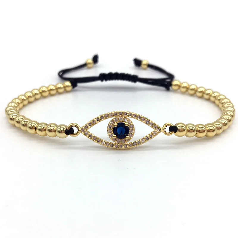NAIQUBE New Fashion CZ Eye Series&4MM Round Beads Charm Bracelet Braided Macrame Fashion Jewelry Gift For Men Women