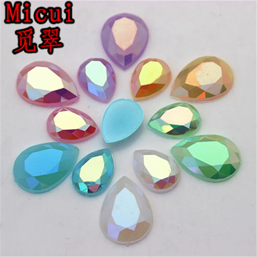 

Micui 100PCS 10*14mm 13*18mm Mix Color Opal AB Crystal Drop Rhinestone Flat Back Glue On Strass Crystals Acrylic Stones ZZ1/2