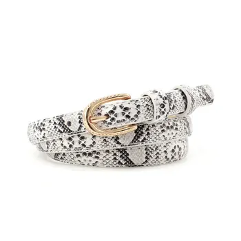 

Winfox Snake Pattern Thin Belt Metal Pin Long Buckle Belt Ladies Dress Decorative Belts Women Faux Leather Straps Waistban