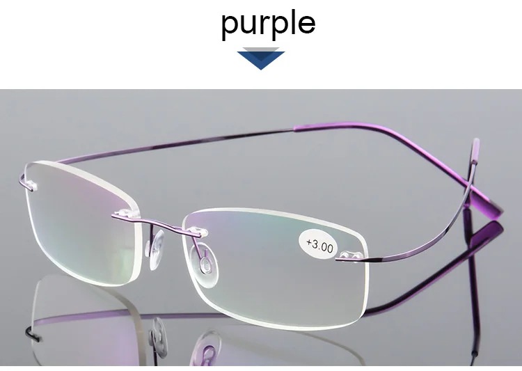 Очки для чтения без оправы мужские Для женщин Титан легированная квадратная рецепта бескаркасные очки+ 1,0+ 2,0+ 3,0+ 4,0 диоптрий Z0 - Цвет оправы: Фиолетовый