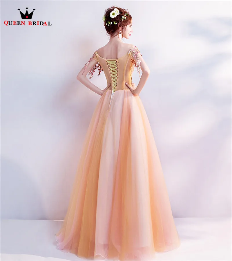 A-line Tulle Lace Flowers Appliques Long Prom Party Dresses Vestido De Festa LS32