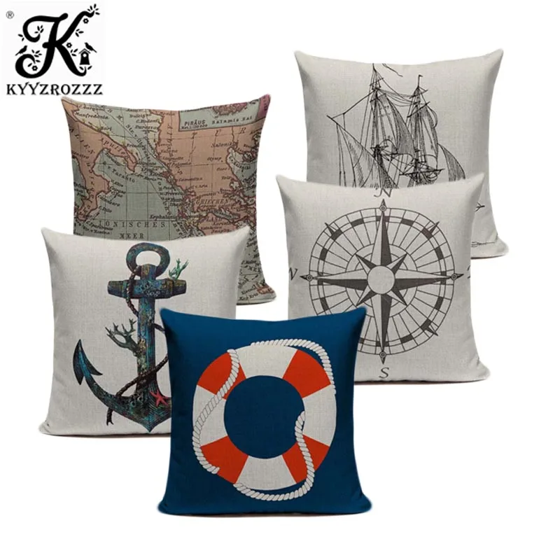 Винтажные наволочки Морской стиль ручная роспись корабль Almofadas 45 см x квадратные
