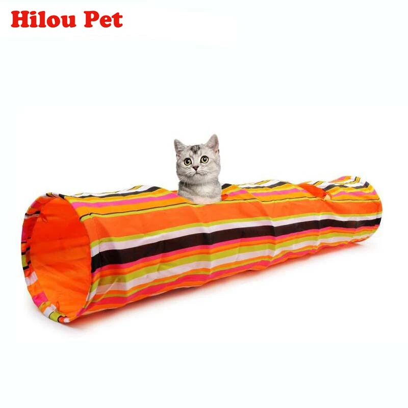 

Pet Colorful Striped Squeak Tunnel Rabbit Kitten Collapsible Tunnel Cat Foldable Toy Long Play Tunnel Dog Products Bulk Crinkle
