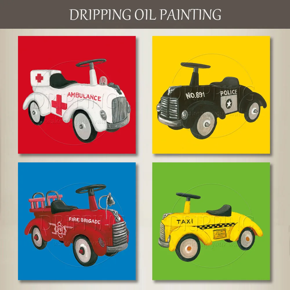

Modern Design Hand-painted High Quality Lovely Car Oil Painting Ambulance Taxi and Police Car Oil Painting For Wall Decoration