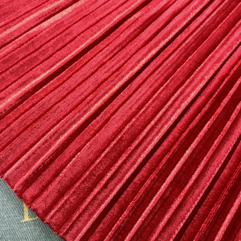 2 meters 150cm 59.05" width red pleated accordion pleuche fabric for Autumn Winter skirt dress