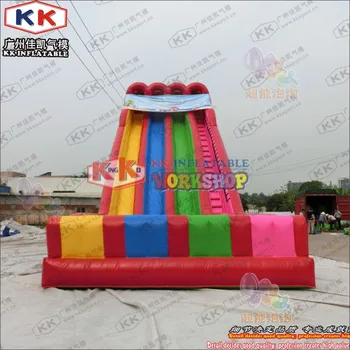 

30ft Three Lane 3 track rainbow color inflatable slide/ Amusement park equipment dry slide for adult kids