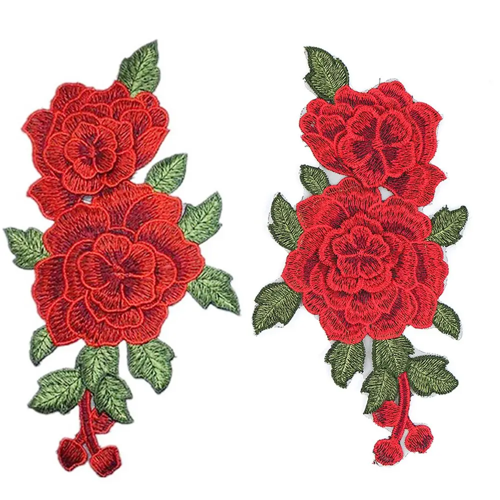 2pcs/Set Rose Flower Embroidery Patches Sticker for Clothes Parches