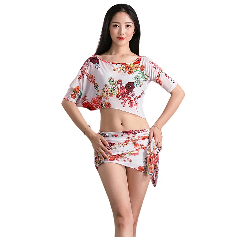 

Lady Adult Belly Dance Clothing Dancing Costumes Bellydance Practice Performance Costumes women Printing Spandex Dancewear