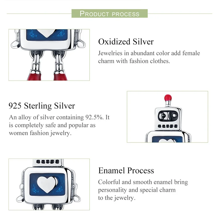 BAMOER горячая Распродажа подлинные 925 пробы серебряные детские серьги-гвоздики в виде сердца робота для женщин модные ювелирные изделия из стерлингового серебра SCE477