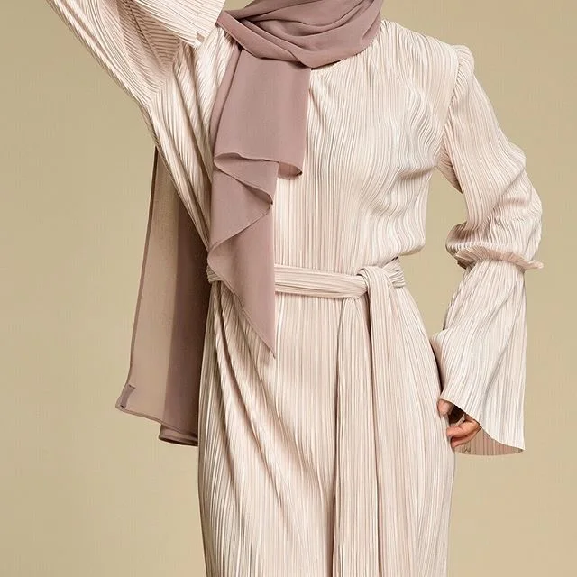 Мусульманское жатый юбка-карандаш Плисе платье макси труба рукав одежда женщин мусульманских стран Ближнего Востока Рамадан арабские