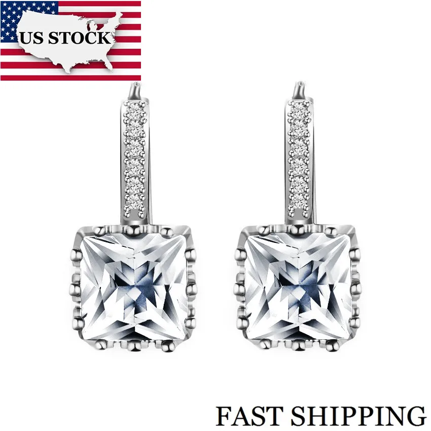 

US STOCK Uloveido Stud Earring for Women boucle d'oreille White Stone Square Earring Woman Earings Fashion Jewelry Zircon BME169