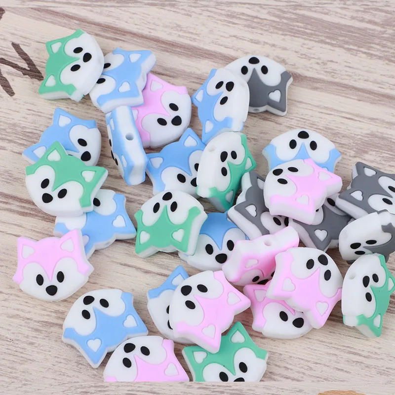 

TYRY.HU 50pc/lot Fox Silicone Beads Baby Sensory Chew Pacifier Necklace Food Grade Silicone Mini Teether Beads 28*23*9mm