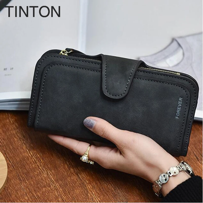 

TINTON 2018 new fashion women's solid color purse PU retro style simple personalized clutch card holder coin purse card bit