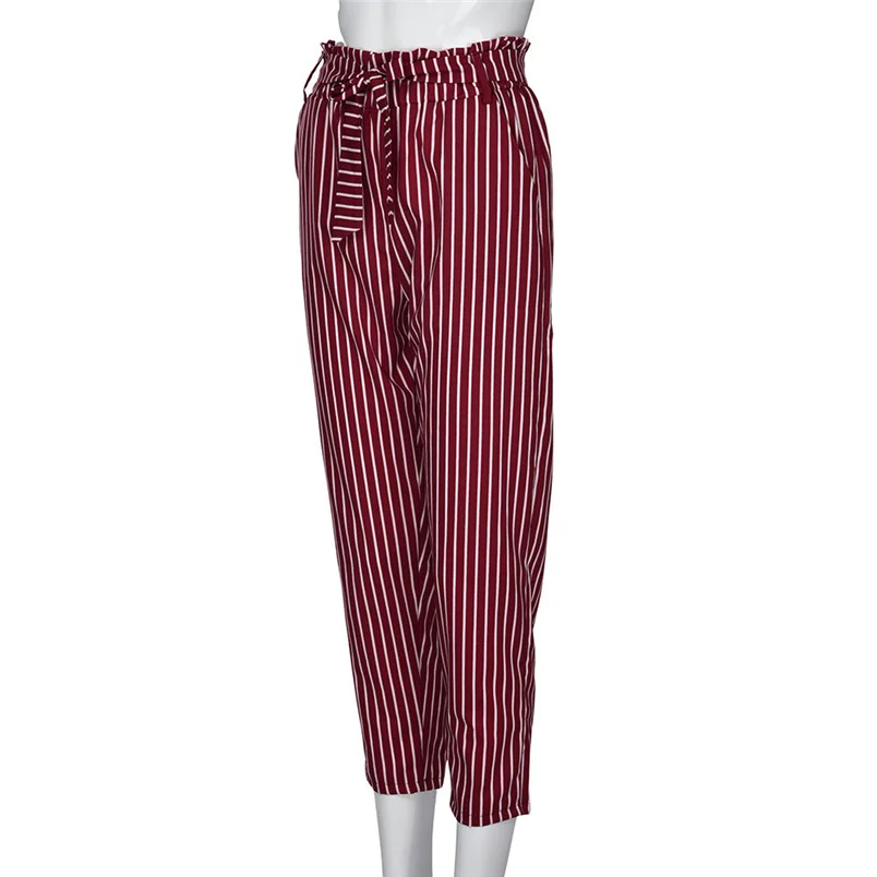 Women Pants 2018 Summer New High Waist Harem Pants Ladies Elegant Bowtie Elastic Waist Fashion Striped Casual Long Pants #J22 (37)