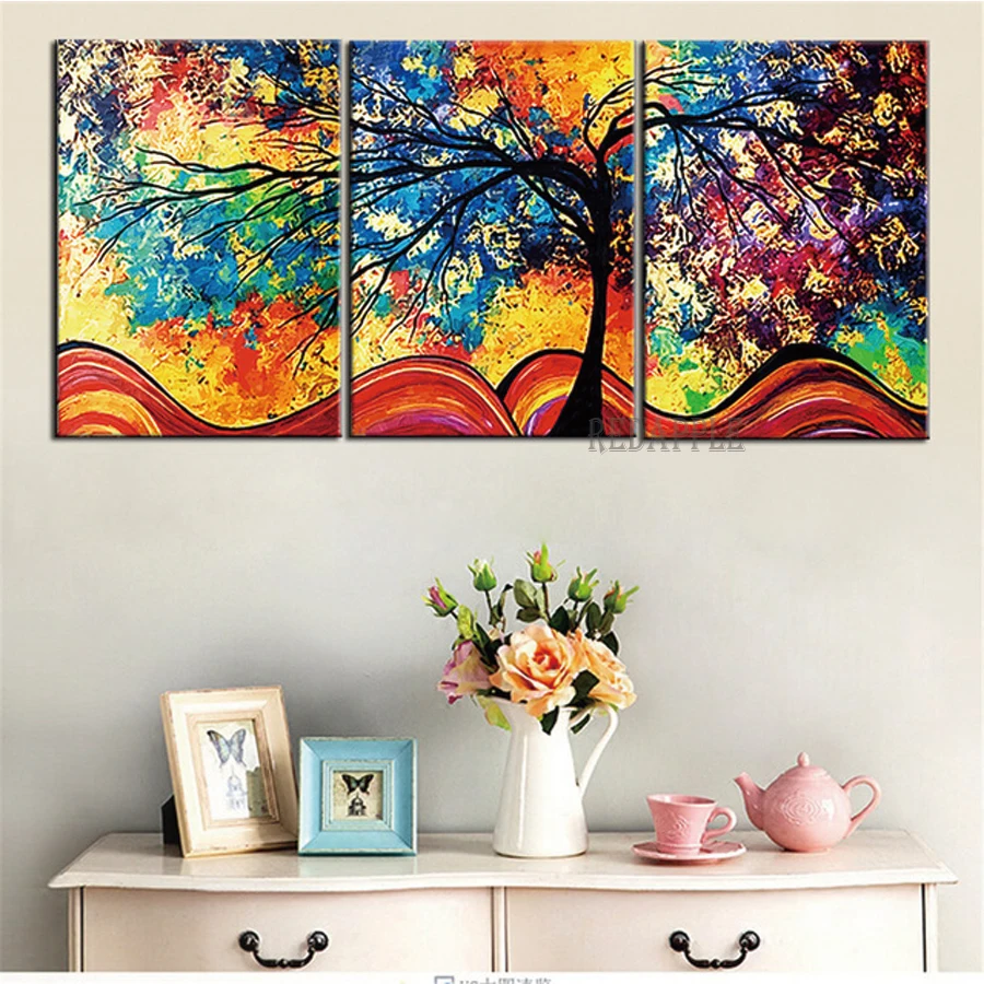 5d diy Diamond Painting 3 Pieces Color Abstract Life Trees Pictures full Square Crystal diamond embroidery 3D Mosaic art | Дом и сад