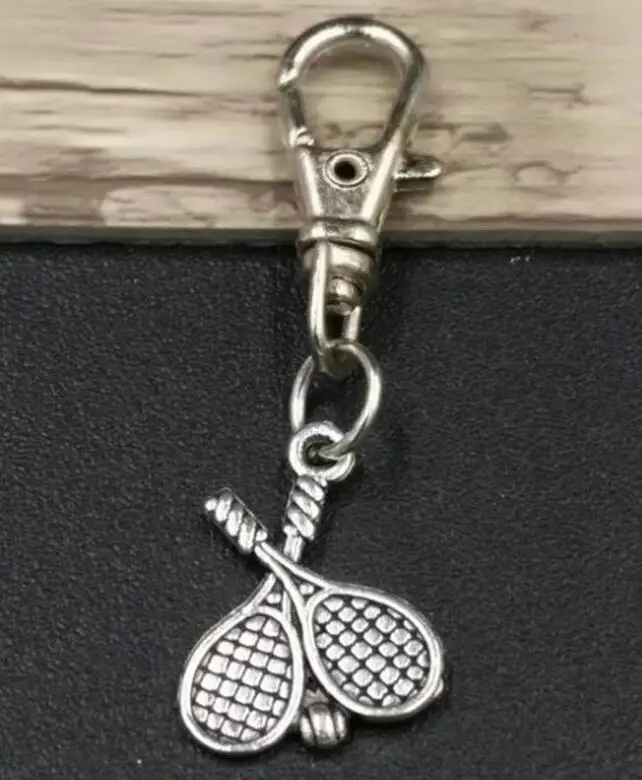 

10Pcs/Lot Antique Silver Tennis racket & ball Alloy Key Chain For Women Girl Bag Keychain Charm Pendant Jewelry Aceessorie
