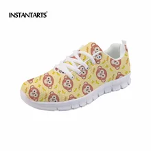 INSTANTARTS женская повседневная обувь на плоской подошве милые животные в мультфильмах, обезьянки узор Для женщин кроссовки из дышащего сетчатого материала легкий дышащий материал Туфли без каблуков