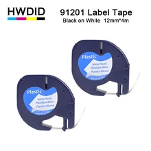 

HWDID 2Pcs LT 91201 Plastic Label Tape 12mm*4m Compatible for Dymo Letratag91201 91221 91331 59422 Black on White Printer Ribbon