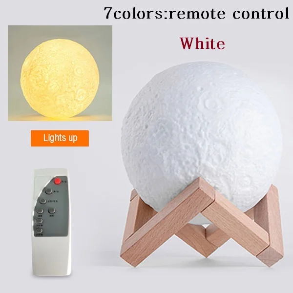 3D печатных луна лампа светильник Перезаряжаемые со встроенным Bluetooth Динамик 3/7 видов цветов светодиодный Ночной светильник с регулируемой яркостью, романтический подарок декор - Испускаемый цвет: 7 colors Pure white
