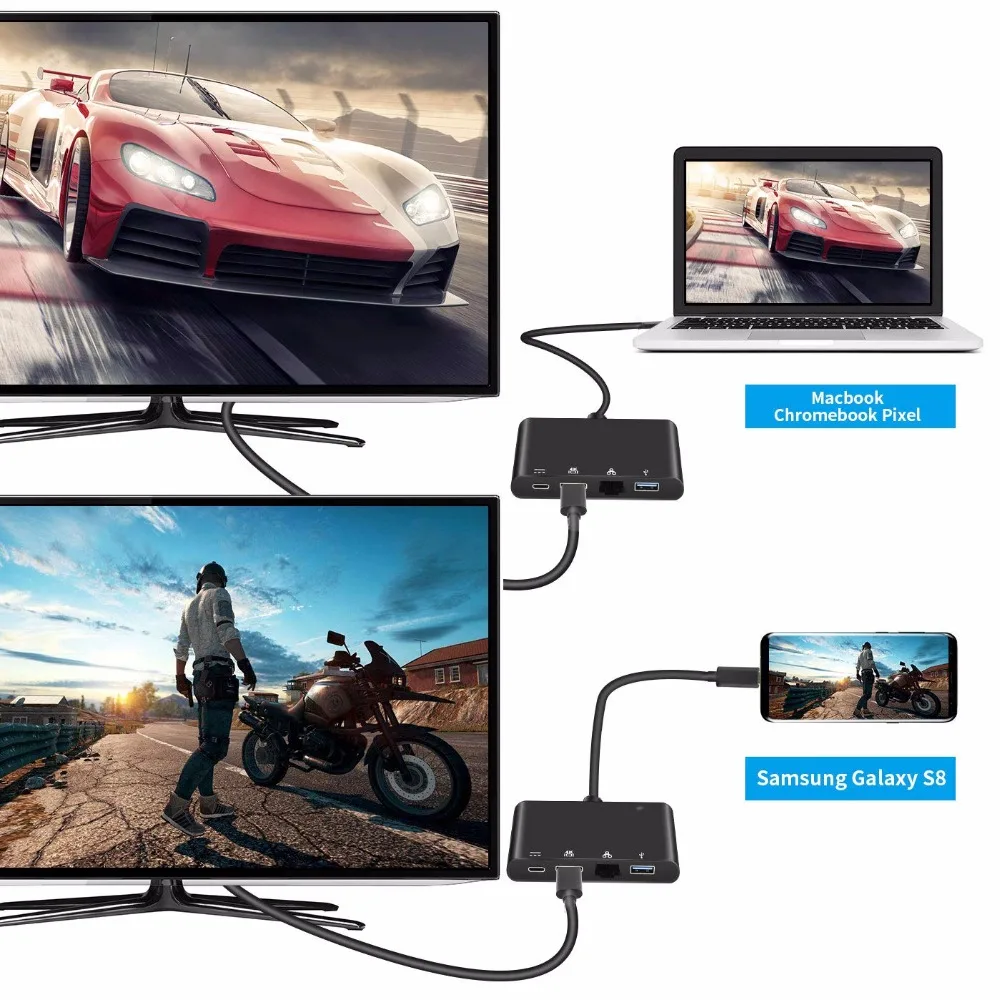 4 в 1 Тип c к HDMI 4K порт USB 3 0 концентратор Thunderbolt док станция с Lan RJ45 сеть и C PD зарядный