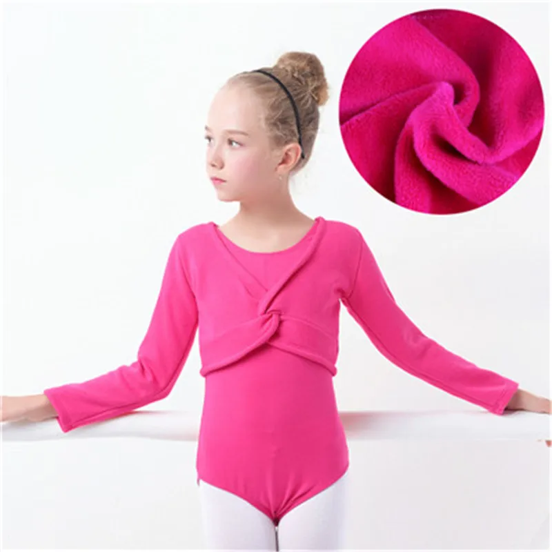 Rose red Зимнее плотное трико для девушек, пальто, флисовые топы для балета, бархатная теплая одежда для балета, детская одежда для занятий танцами, D007 - Цвет: Rose red