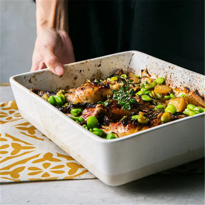 

KINGLANG ceramic Rectangular dish soup plate fish plate home has baking tray snack plate glutinous rice bowl large dish
