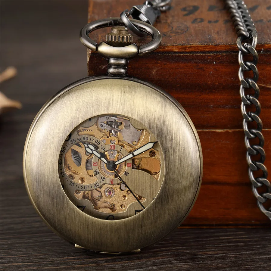 Relógio de Presente para Mulheres dos Homens de Vento Pendente do Vintage Antigo Suave Mecânica Pocket Cadeia Fob Algarismos Arábicos Mão Relógio Esqueleto Ver