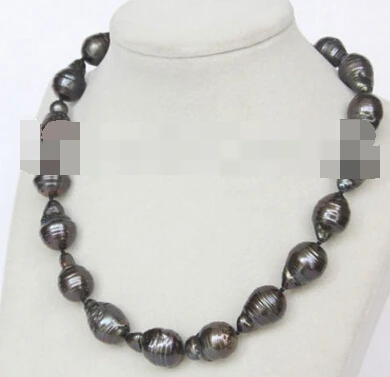 

Jew3078 BAROQUE 21MM BLACK SOUTH SEA TAHITIAN PEARL NECKLACE AAA