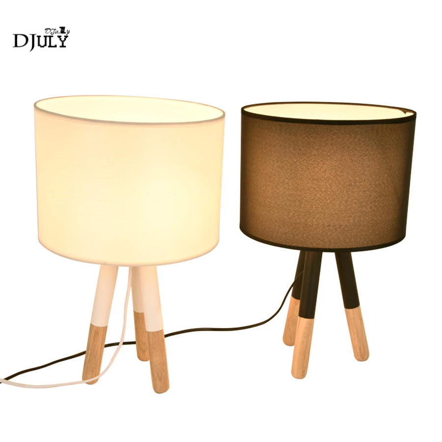 

nordic Bedroom bedside tripod wood table lamp fabric shade study college dorm room desk lamp home deco led reading light fixture