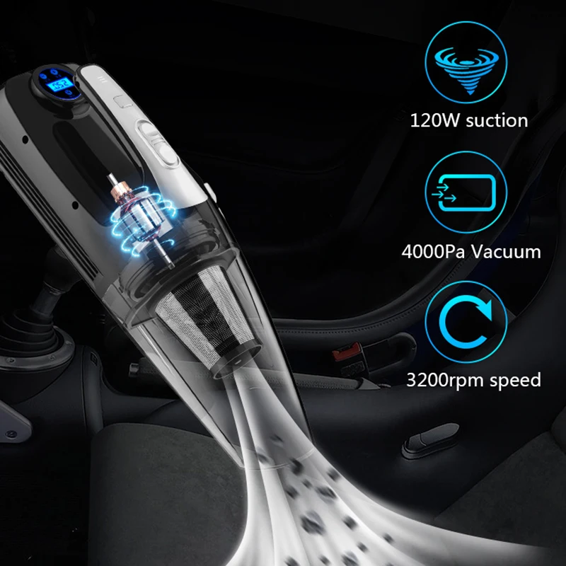 4-в-1 Автомобильный Ручной пылесос с цифровой насос для накачивания велосипедных шин помповый манометр светодиодный свет вакуумный