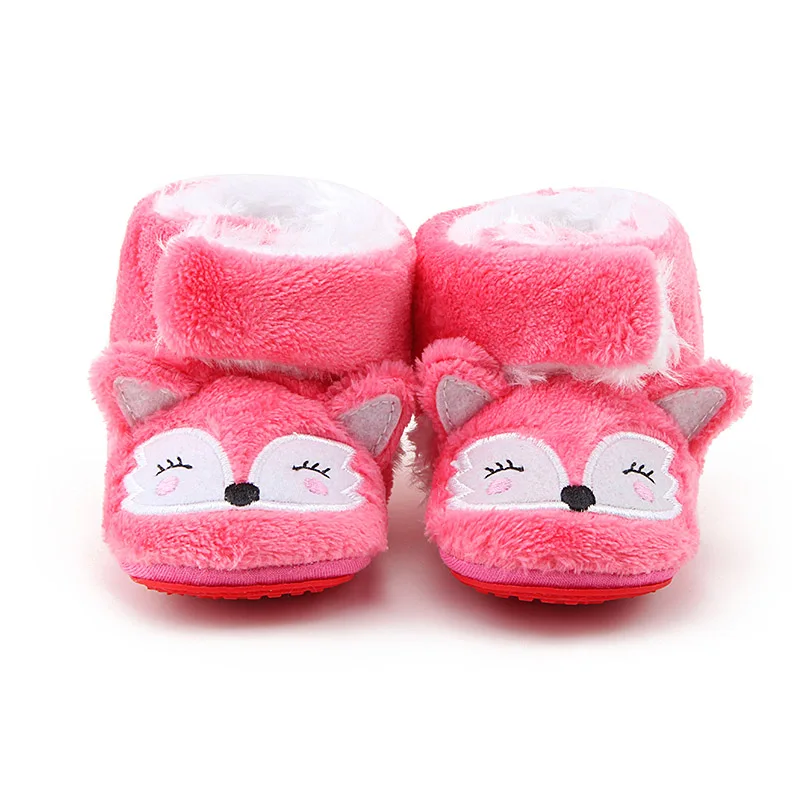 Delebao/ дизайн; милые розовые ботинки с рисунком лисы; унисекс; обувь для малышей без шнуровки на резиновой подошве
