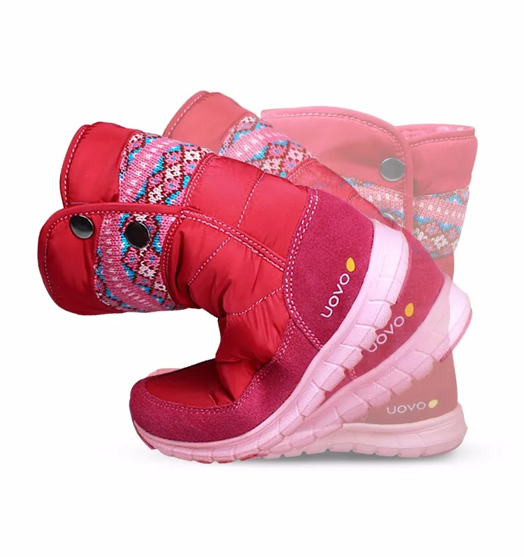 UOVO/ зимние ботинки для девочек, водонепроницаемые зимние ботинки для девочек, нескользящая обувь для девочек, теплые детские ботинки для девочек, фиолетовый/розовый/черный