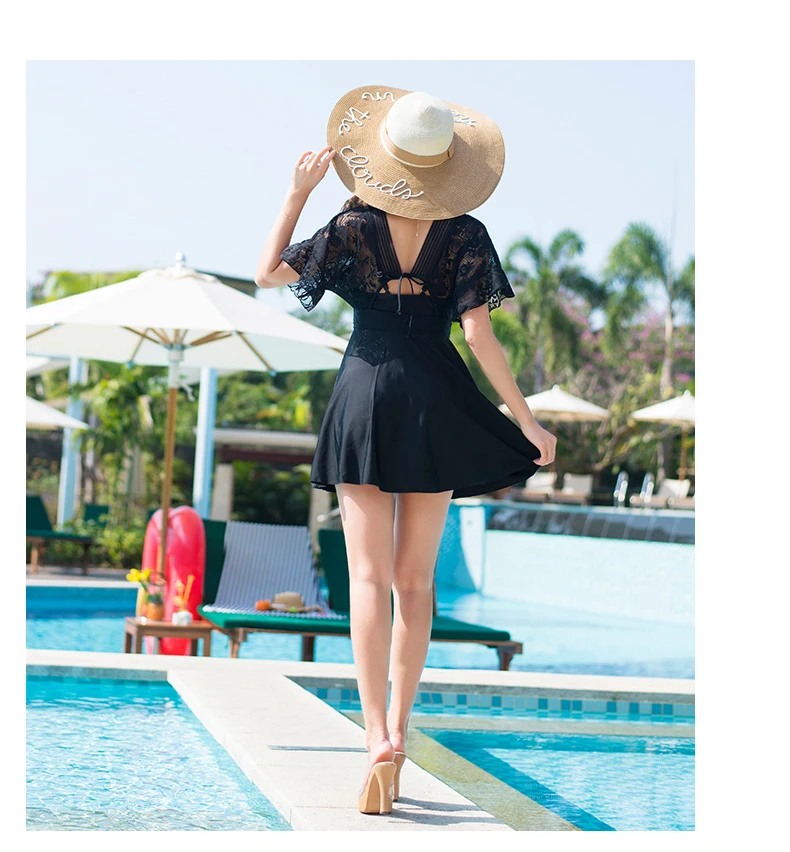Вязаный крючком сетчатый купальный костюм с высокой талией, Пляжное платье большого размера, свободный рукав, купальный костюм для женщин, L-5XL купальный костюм, ретро Купальная юбка