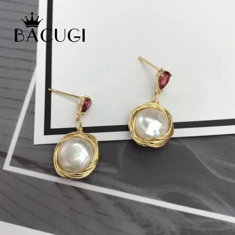 

2019 New 14K Gold Earrings Baroque Freshwater Pearl Stud Earrings Round Natural Pearl Gold Wrapped Earrings For Women Jewelry