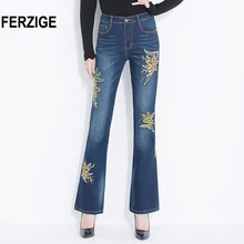 FERZIGE/ Новое поступление, джинсы для женщин, высокая талия, расклешенные эластичные повседневные джинсовые штаны с колокольчиком, для девочек, Yong Lady, длинные брюки 36