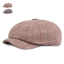 Модные клетчатые береты для мужчин и женщин, повседневные уличные шапки в британском стиле, хлопковые кепки на плоской подошве, стильные Зимние береты, шапка
