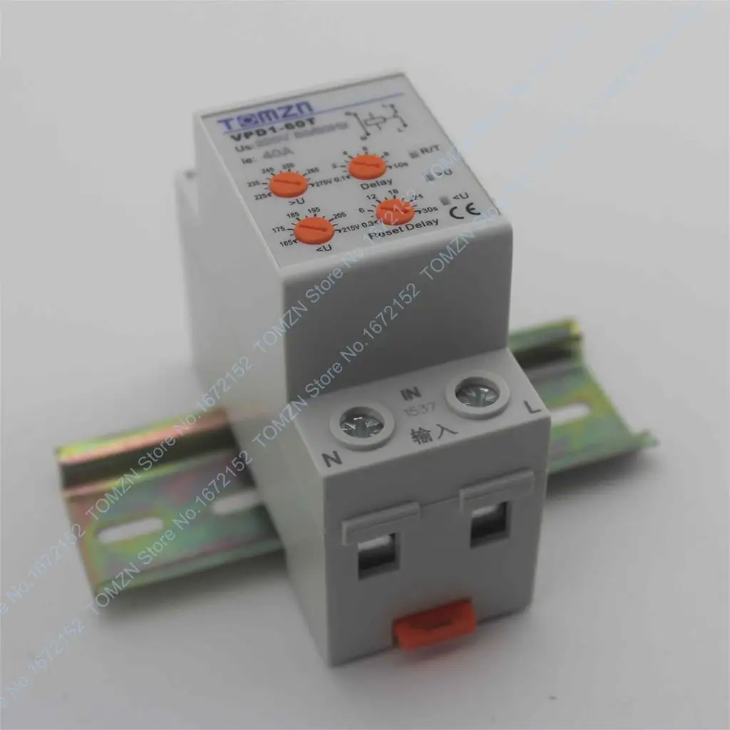 Tanie 40A 220V na szynę Din automatyczne ponowne podłączenie nad napięciem i pod ochrona napięcia urządzenie ochronne przekaźnik z regulowanym przyciskiem