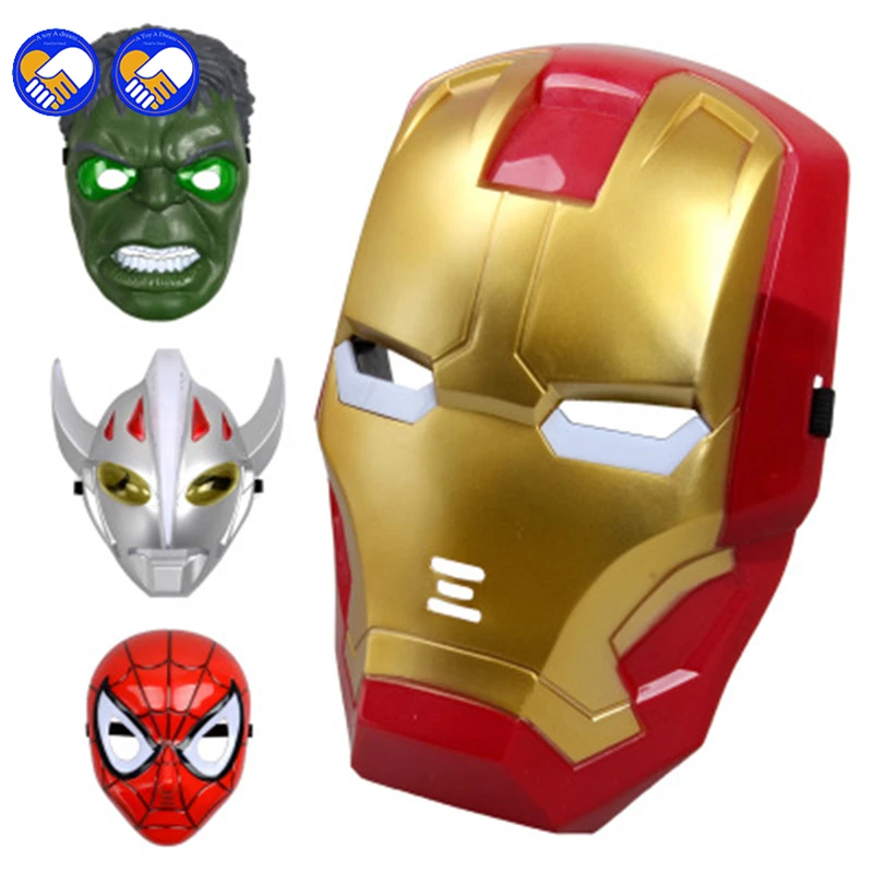 

A toy A dream LED Superhero Halloween Mask Children Cartoon Mask Spider-man Toys Glow With Lamp Spiderman iron Man Hulk Mask Toy