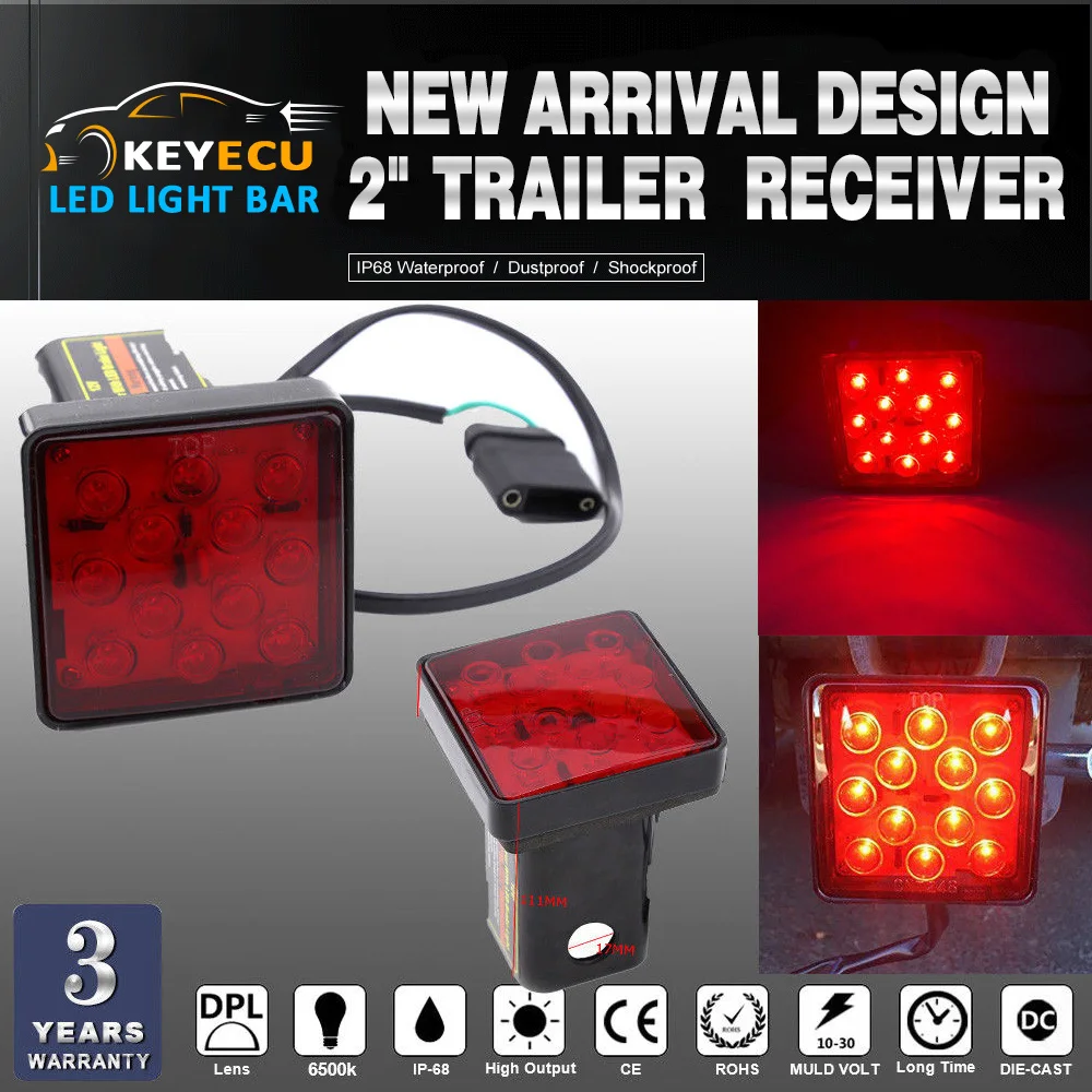 

KEYECU 2" Trailer Hitch Receiver Cover with 12 LED Brake Leds Light Tube Cover w/ Pin added safety AND easy-to-install