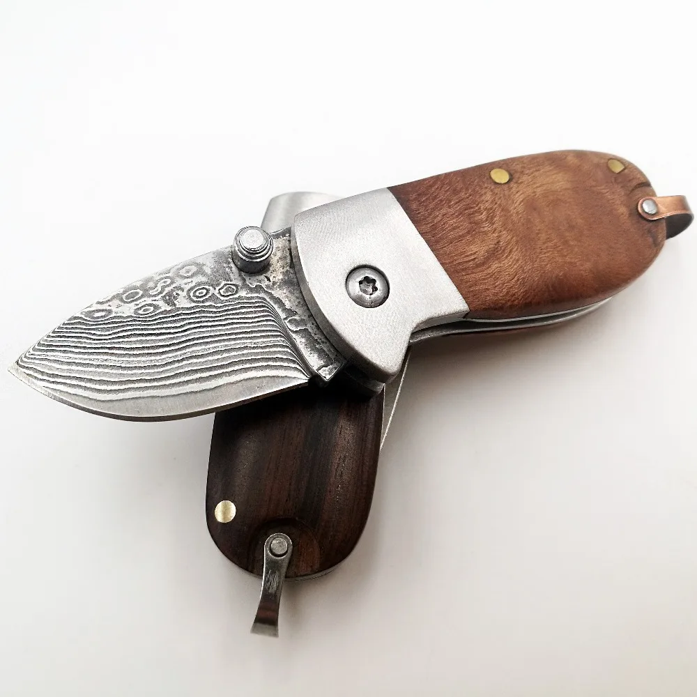 Ручной работы Мини Складной нож Дамаск 440C лезвие деревянной ручкой охотничьи Тактические Карманные Ножи EDC инструменты для выживания кемпинга брелок