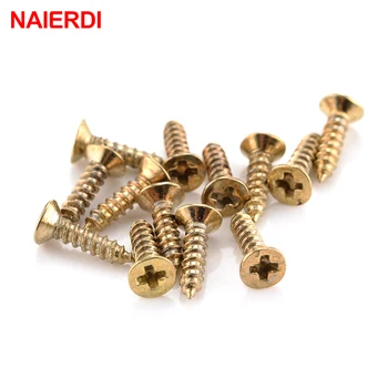 

100PCS NAIERDI 2x6/8/10mm Screws Nuts Golden M2 Flat Round Head Fit Hinges Countersunk Self-Tapping Screws Wood Hardware Tool