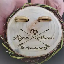 Деревянные персонализированные деревенский Свадебные кольца для обручальных колец своими руками на имена и дата обручальное кольцо шкатулка для свадебного предложения