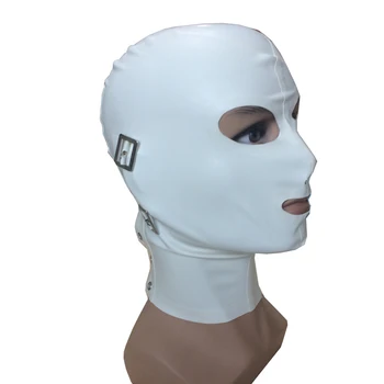 

White back adjustable lacing sexy products latex mask with eyes mouth covers handmade rubber fetish hoods RLM228